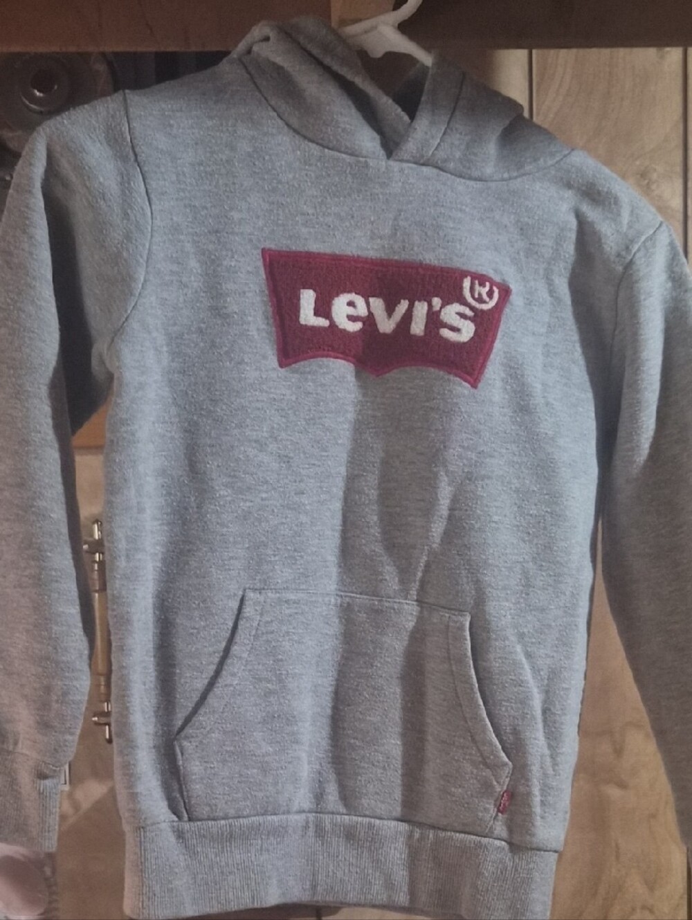 Boy's Levi's Gray Crewneck Hoodie with Maroon Logo Patch